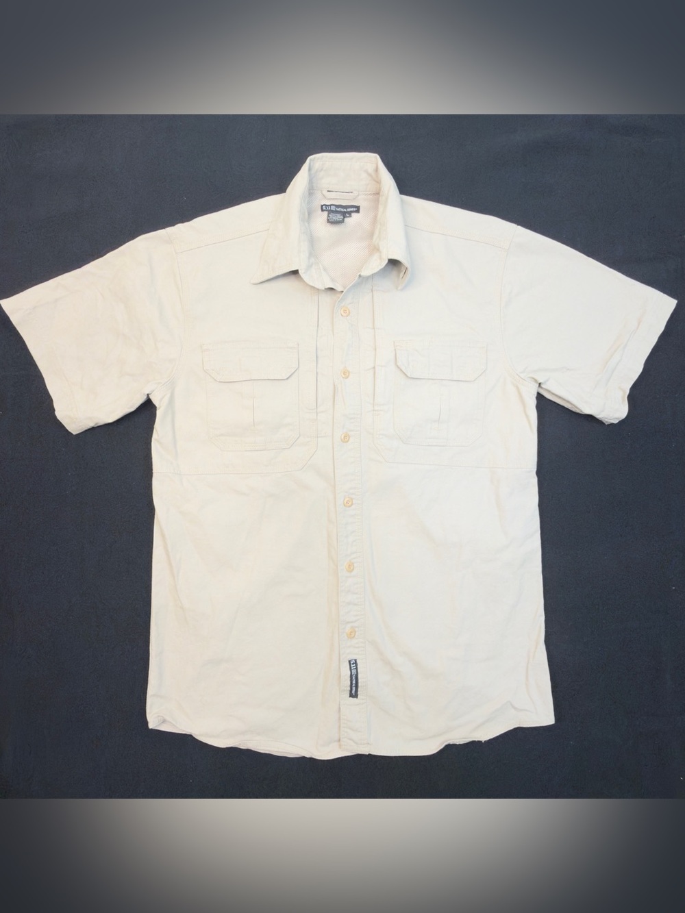 5.11 Tactical Series Shirt Mens Large Tan Beige Short Sleeve Cargo Fishing